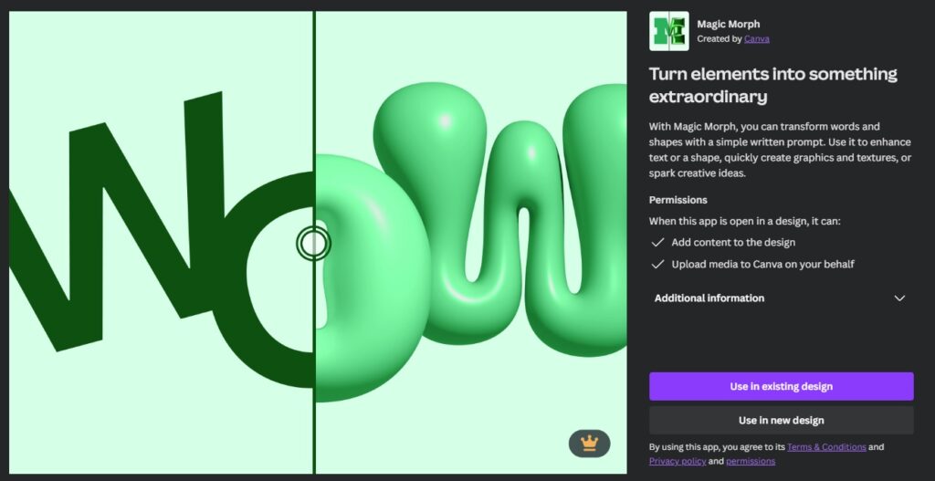 screenshot of magic morph